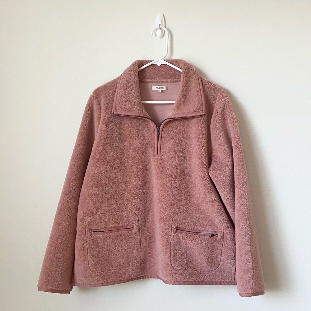 Madewell Pink Sherpa Popover Pullover 1/4 Zip
